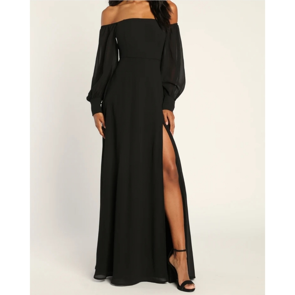Feel the Romance Black Off-the-Shoulder Maxi Dress